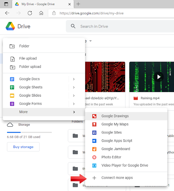 Google Drive New dropdown menu.