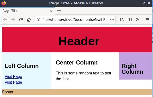 Screenshot of webpage for 3 Column Grail from A List Apart
