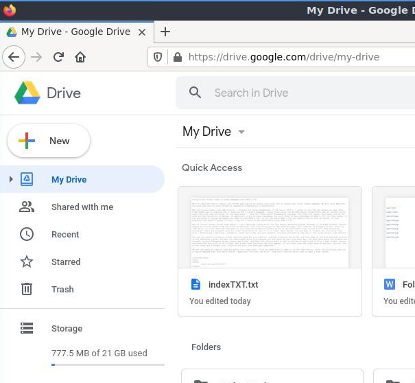 Screenshot of browser window of Google Drive webpage.