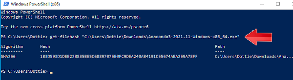 PowerShell command for file hash