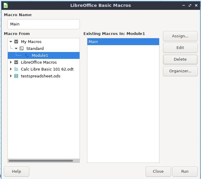 Calc screenshot for LibreOffice Basic Macros.
