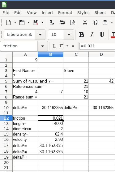 Calc screenshot pressure drop.