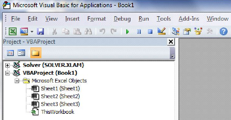 Excel VBA Project Explorer Window.
