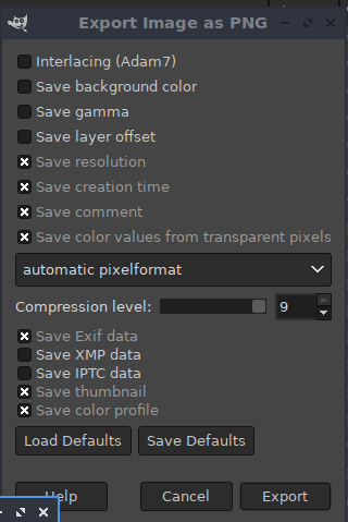 Export image in GIMP