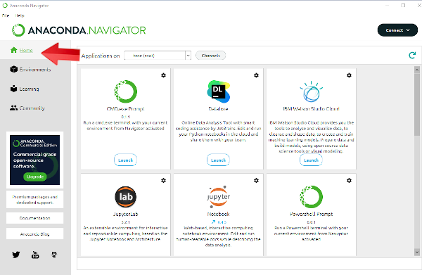 Home page for Anaconda-Navigator