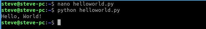 Python Hello World! from a .py file.